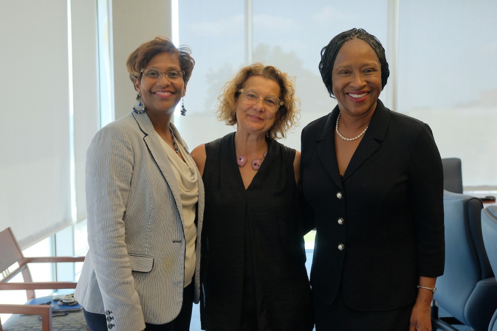 Brown Gordon, left, and Cohen, right, met with Cravo last month to advocate on behalf of student scholars. Ultimately, their conversation resulted in a major gift from the Hearst Foundation. (Photo by Charles A. Smith/JSU)
