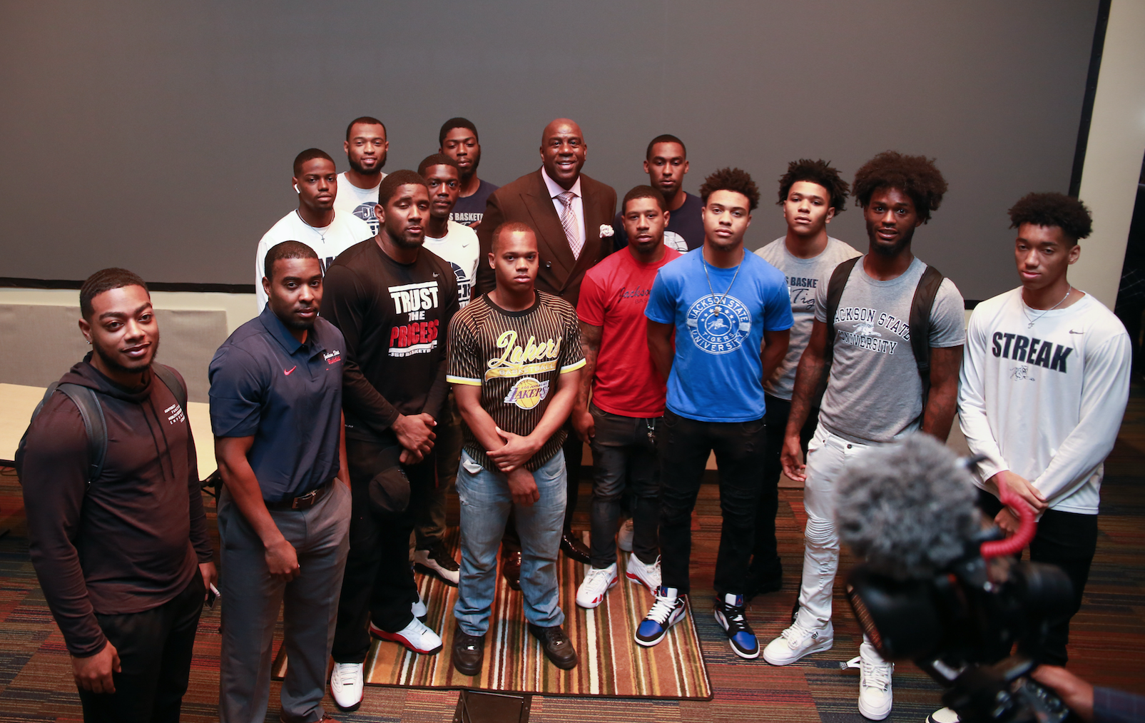 Earvin "Magic" Johnson made sure to take pictures with the students and student-athletes after revving them up for the start of the basketball season. When one student asked how to prepare for non-conference games against contenders like Michigan State, Johnson said: "Your mindset should be I'm going to win."