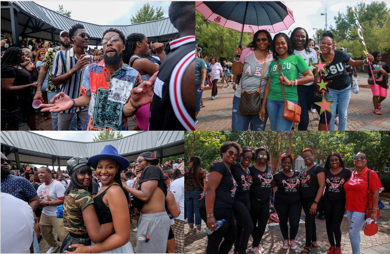 Members of sororities and fraternities grace the plaza with their designated colors and apparel. Greek life is a vital part of HBCU culture and provides a unique college experience that can lead to life-long friendships. (Photos by Aron Smith/JSU)
