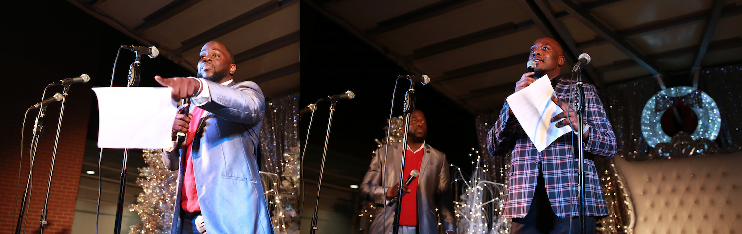 Hosts David Howard, left, and Spencer L. McClenty pair up to introduce the night’s extraordinary talent. (Photos by Aron Smith/JSU)