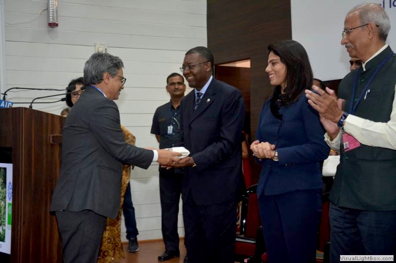 Dr. Paul B. Tchounwou, associate dean of JSU’s College of Science, Engineering and Technology, is welcomed by a delegation in India.