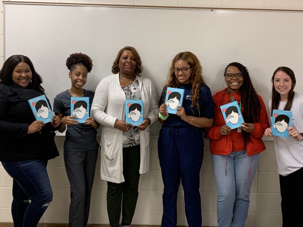 Dr. Brandi L. Newkirk-Turner, left, and Dr. Chaiqua Harris, far right, join students involved in a program to assist disabled children with high-intensity needs. Graduate student scholars are from JSU’s Department of Communicative Disorders and the Department of Counseling, Rehabilitation and Pyschometric Services. Student scholars receive tuition scholarships, textbooks and a monthly stipend. The funded program is called CALIPSO (Counseling And Language/Literacy In Public Schools and Other Educational Settings).