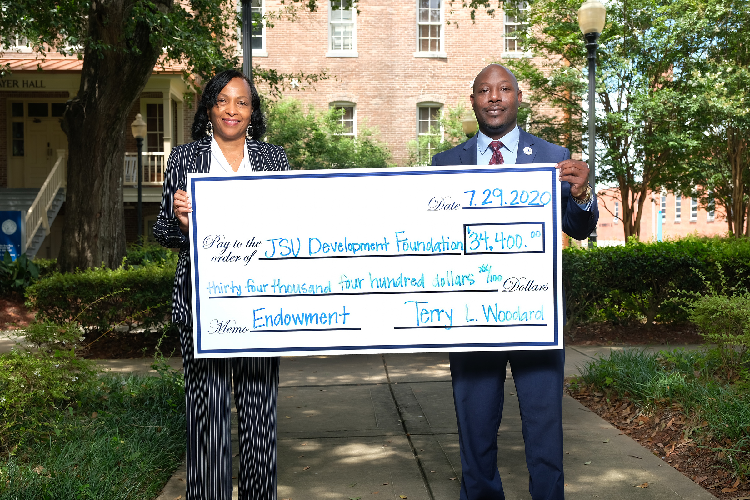 Pictured from left to right, Debra McGee, chair of JSUDF Board and Jerome Tinker, director of JSUDF Board.