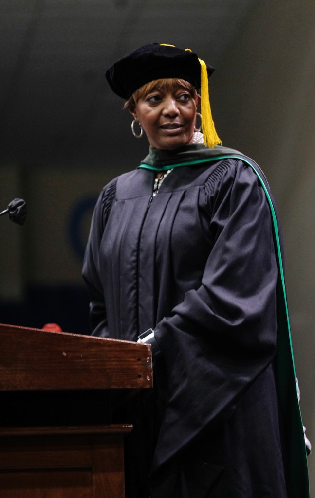 Dr. Earlexia Norwood, president of the Jackson State University National Alumni Association, said, “With this degree, you can become and do whatever your mind and heart’s intent is to do.” (Photo by Charles A. Smith/JSU)