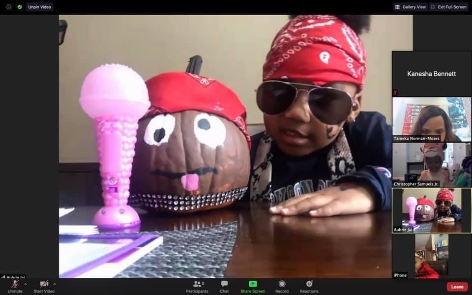 Lottie Thornton preschooler Aubrie shows off her decorated pumpkin during a virtual Halloween activity. (Photo special to JSU)