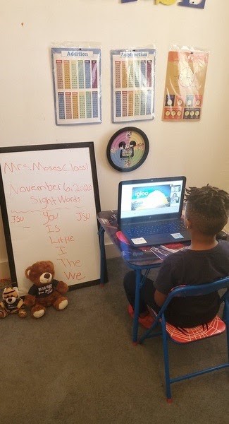 Chase, a Lottie Thornton preschooler, soaks in his virtual lesson. (Photo special to JSU)