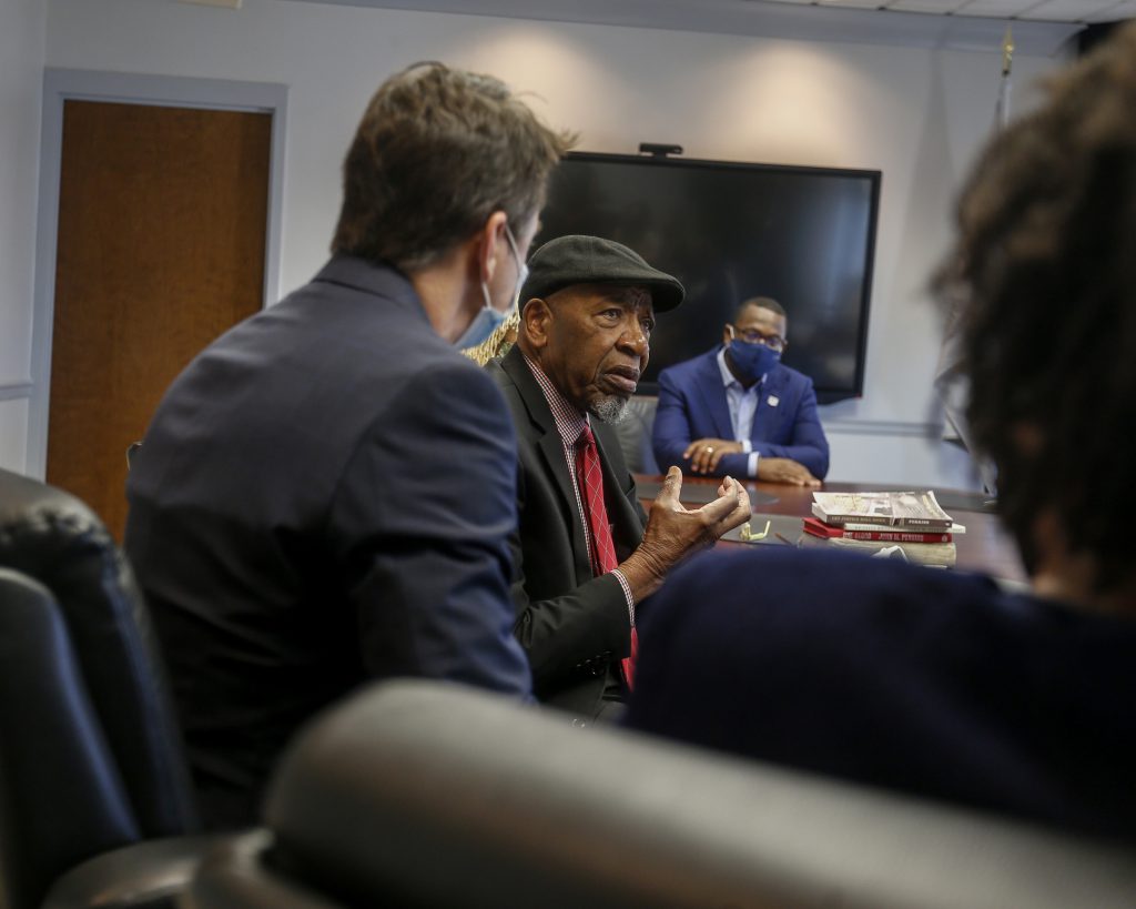 Dr. John M. Perkins, community leader, civil rights activist, and best-selling author, speaks passionately about his life of service, faith, and the importance of giving back. (Photo by Charles A. Smith/JSU)