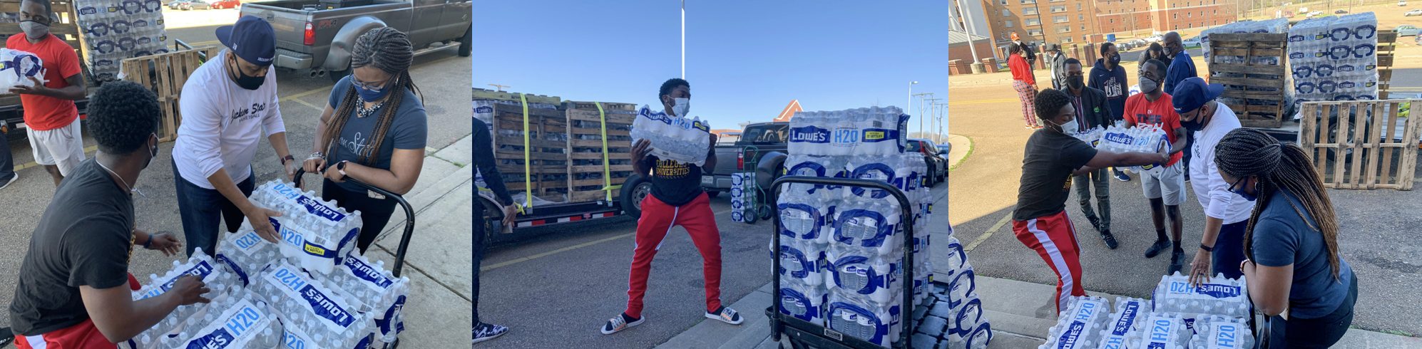JSU students and staff assist with distributing donated water. Photos by Charles Smith/University Communications