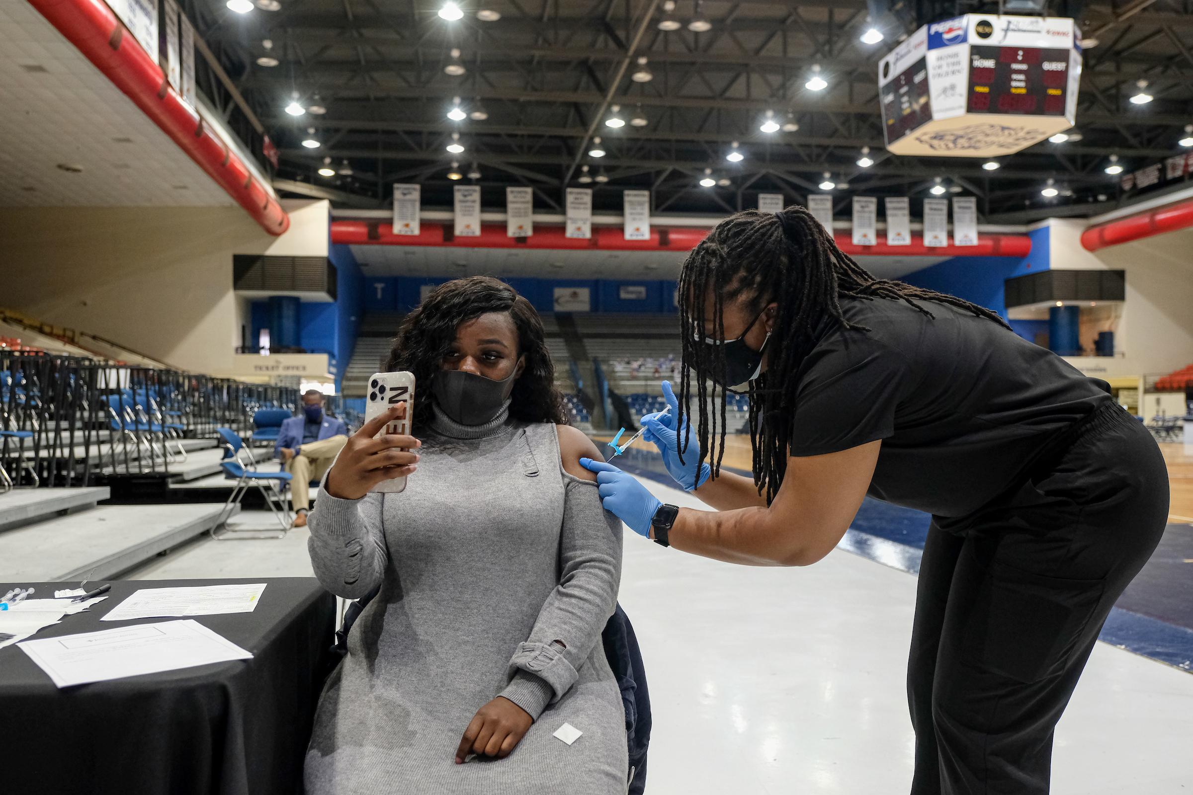 Getting vaccinated is a life-changing moment worthy to be capture -- even with a selfie. (Photo by Charles A. Smith/JSU)