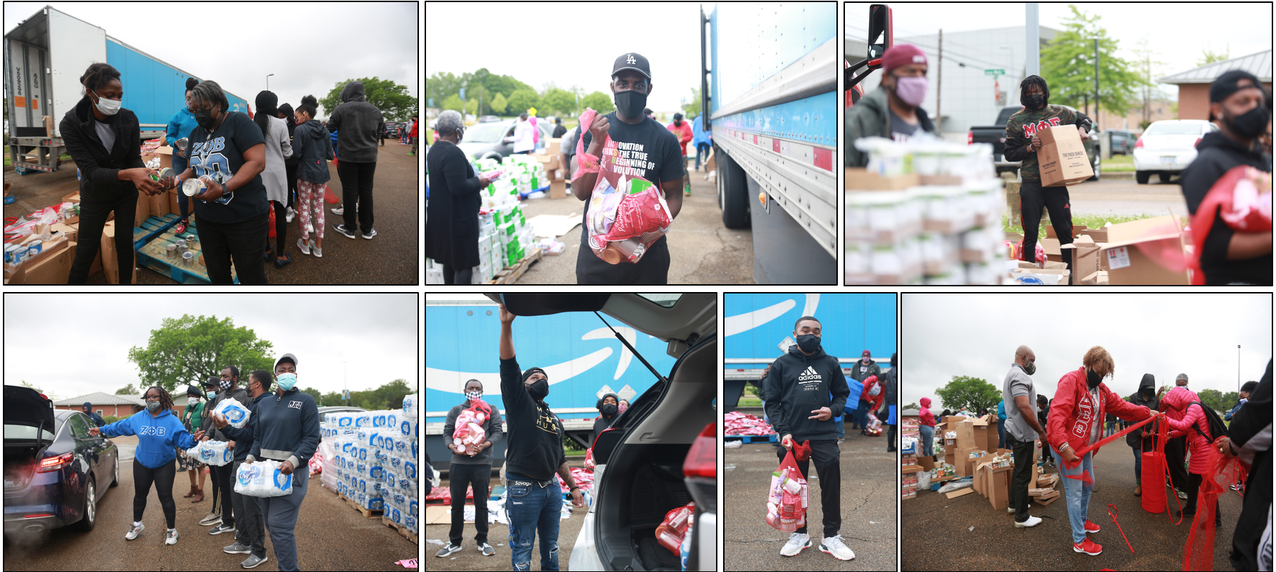 Campus Greek organizations helped to distribute waters and sacks of food. (Photo by William H. Kelly III/JSU)