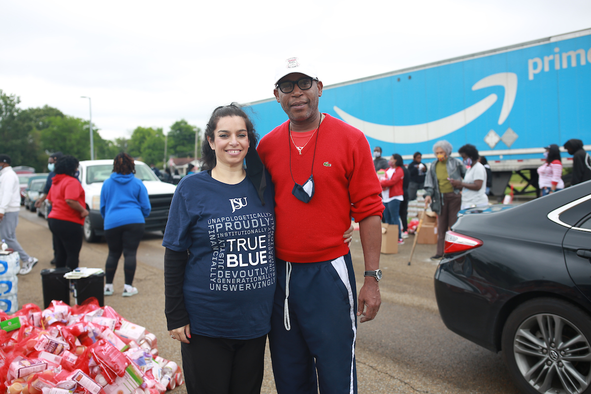 Dr. Heather Denné, director of JSU's Center for Community Development, got lots of help from husband Rod Denné. They handled all of the logistics for the event that served a number of communities. (Photo by William H. Kelly/JSU)