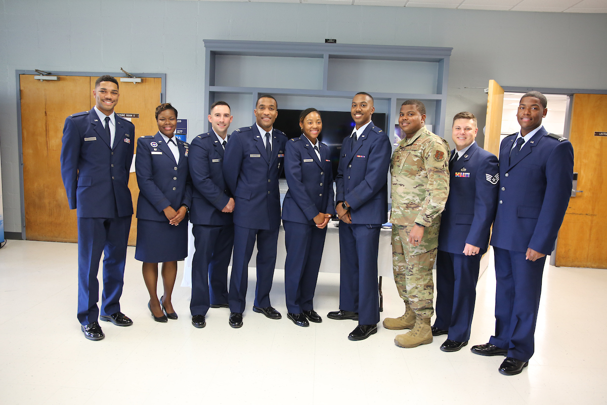 Members of Detachment 006 join in the celebration of their new fellow officers. (Photo by Aron Smith/JSU)
