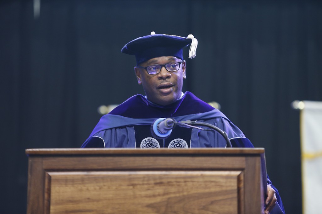JSU President Thomas K. Hudson presided over the ceremony, extending well-wishes to the graduates. (Photo by William H. Kelly III)