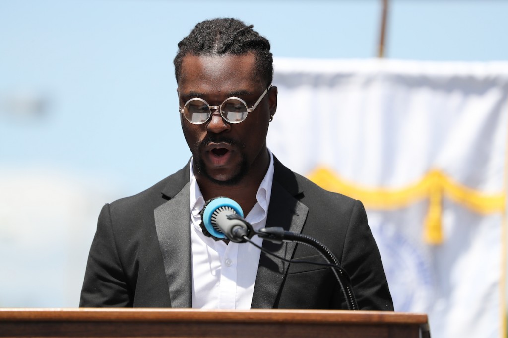 Jabarrie Evans, a senior music education major, sings "Lift Every Voice and Sing."