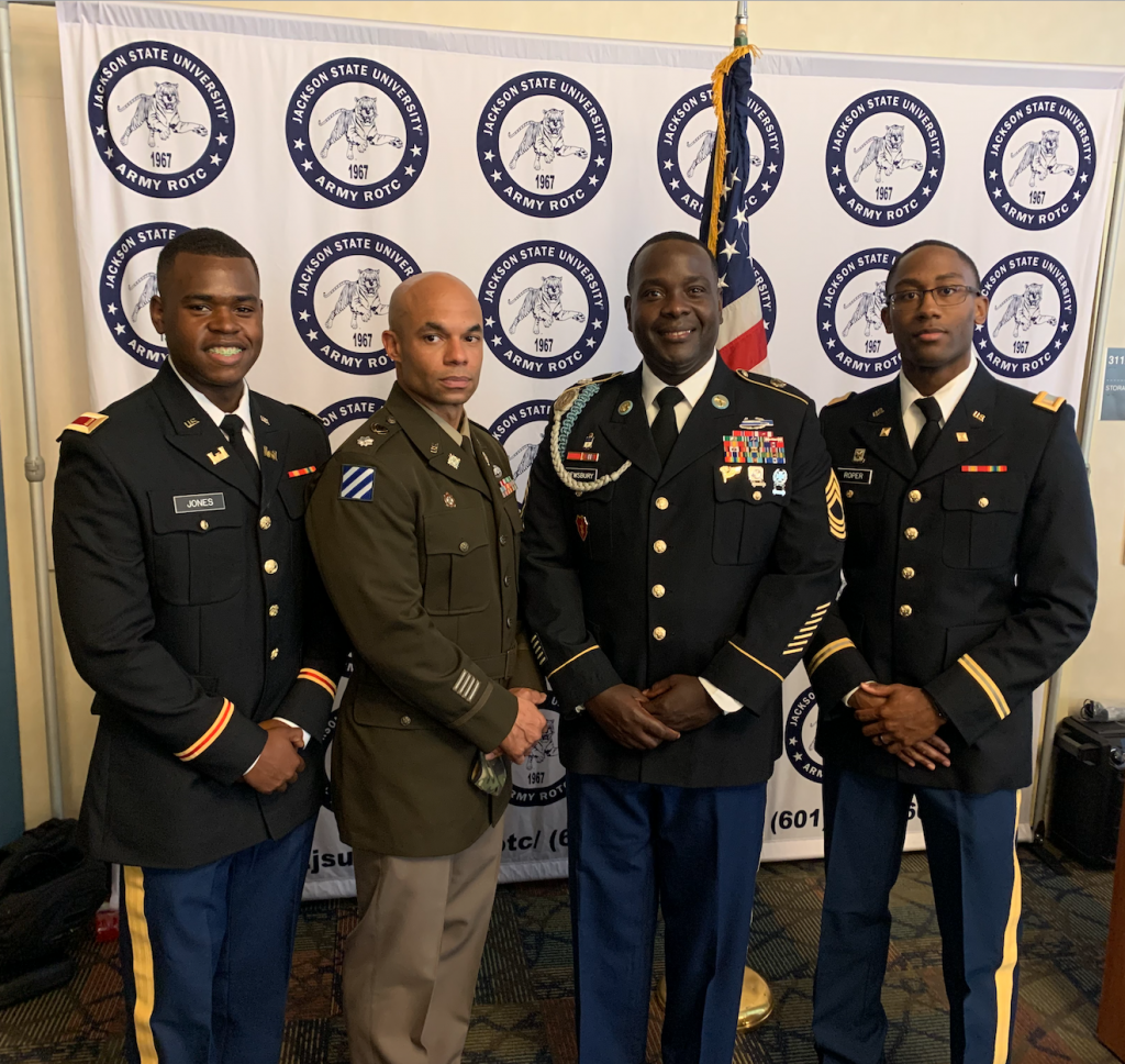 Celebrating the occasion are Jones, left, Robinson, Dewsbury and 2nd Lt. Javonta Roper.