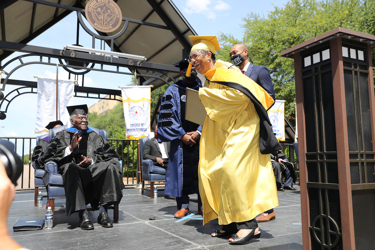 The joy was undeniable for a class that endured many obstacles. (Photo by Charles A. Smith/JSU)