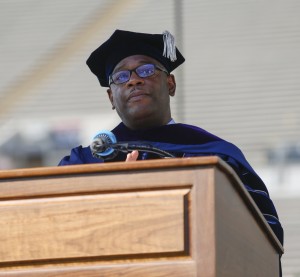 JSU President Thomas Hudson presided over the long-anticipated undergraduate commencement ceremony. (Photo by William H. Kelly/University Communications)