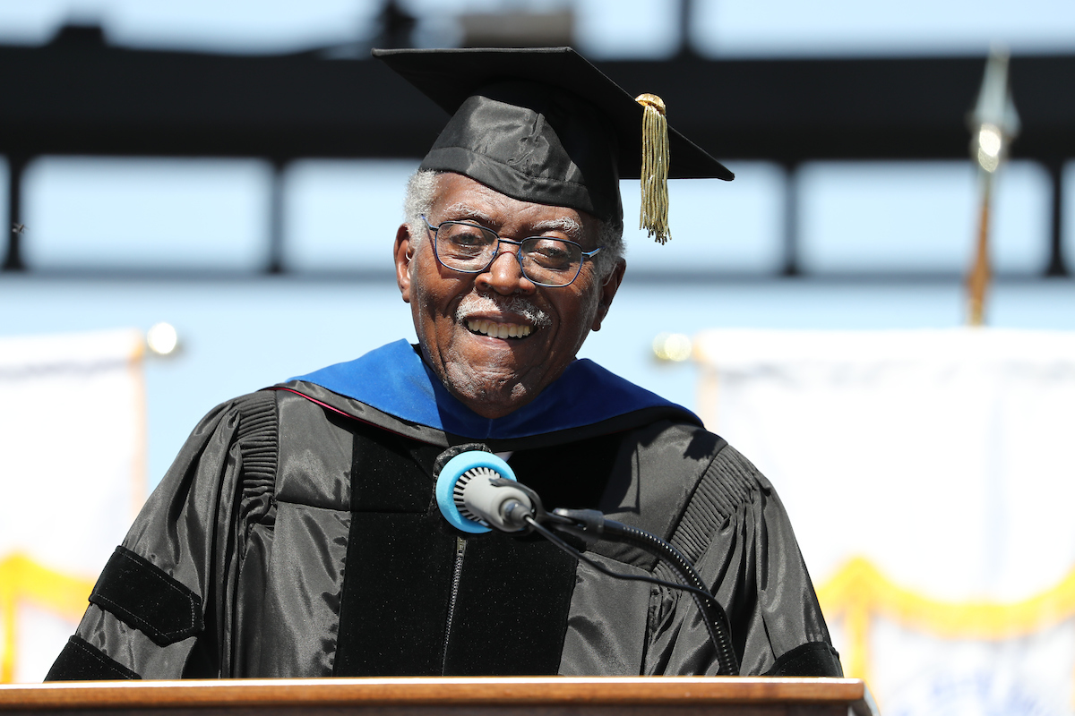 Dr. John A. Peoples, president emeritus of Jackson State University, delivered a long-delayed commencement address to the Class of 1970.
