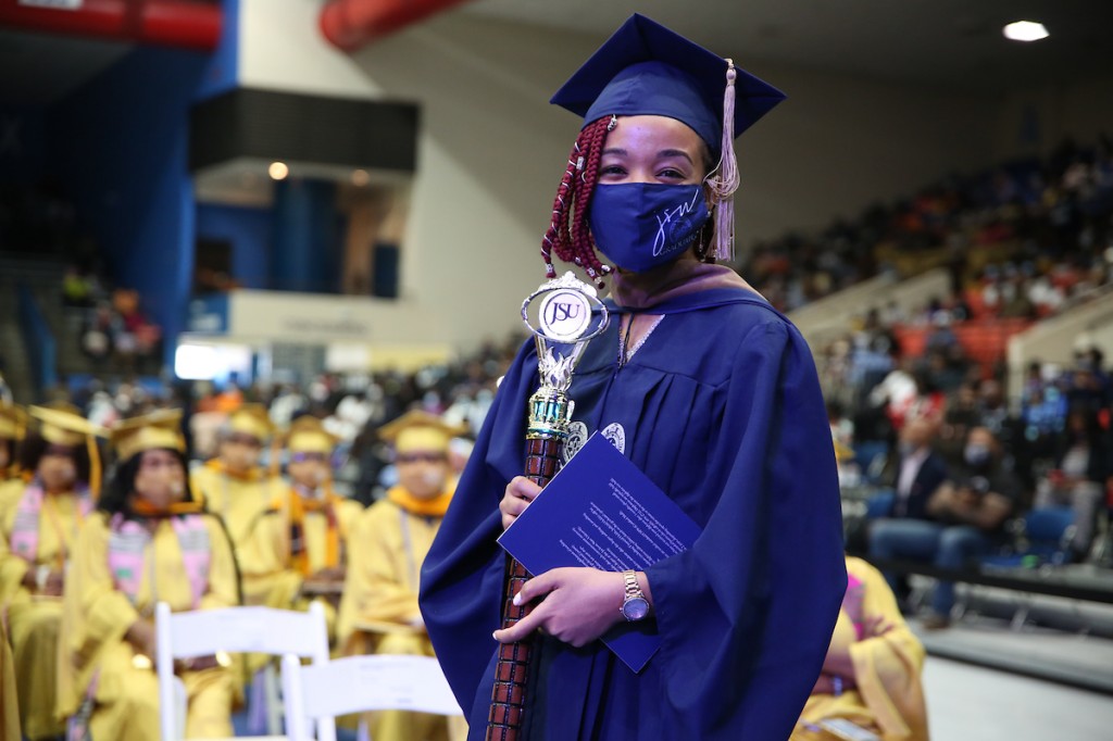 Student marshal Ariel Dickson of Johannesburg, South Africa, earned her master’s degree in accounting. (Photo by Aron Smith/JSU)