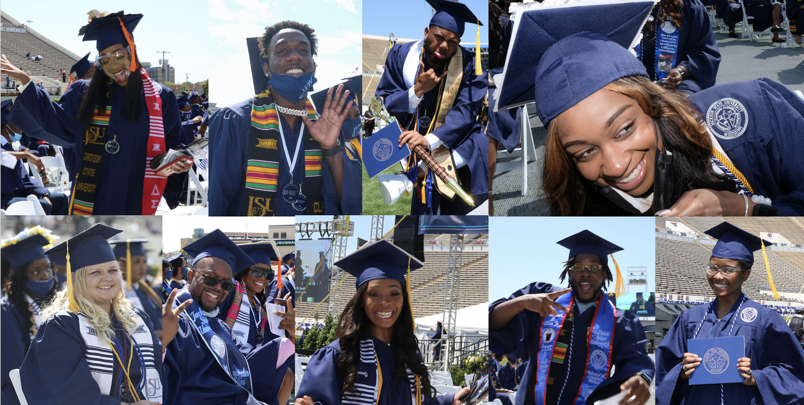 JSU grads were filled with a wide range of emotions upon receiving their degree. (Photos by William H. Kelly, III and Aron Smith/University Communications)