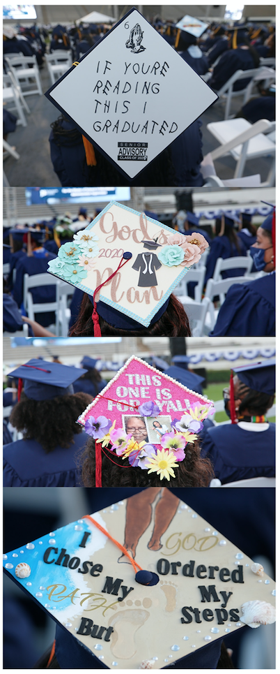 Decorative graduation caps were on full display with messages of inspiration. (Photos by Aron Smith and William Kelly/JSU)