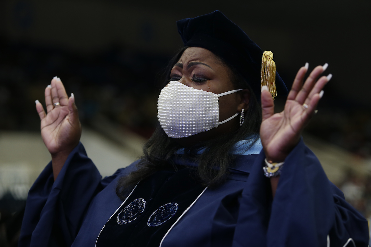 Emotions ran high for graduates as they prepare to start another chapter in their lives. (Photo by William H. Kelly III/JSU)