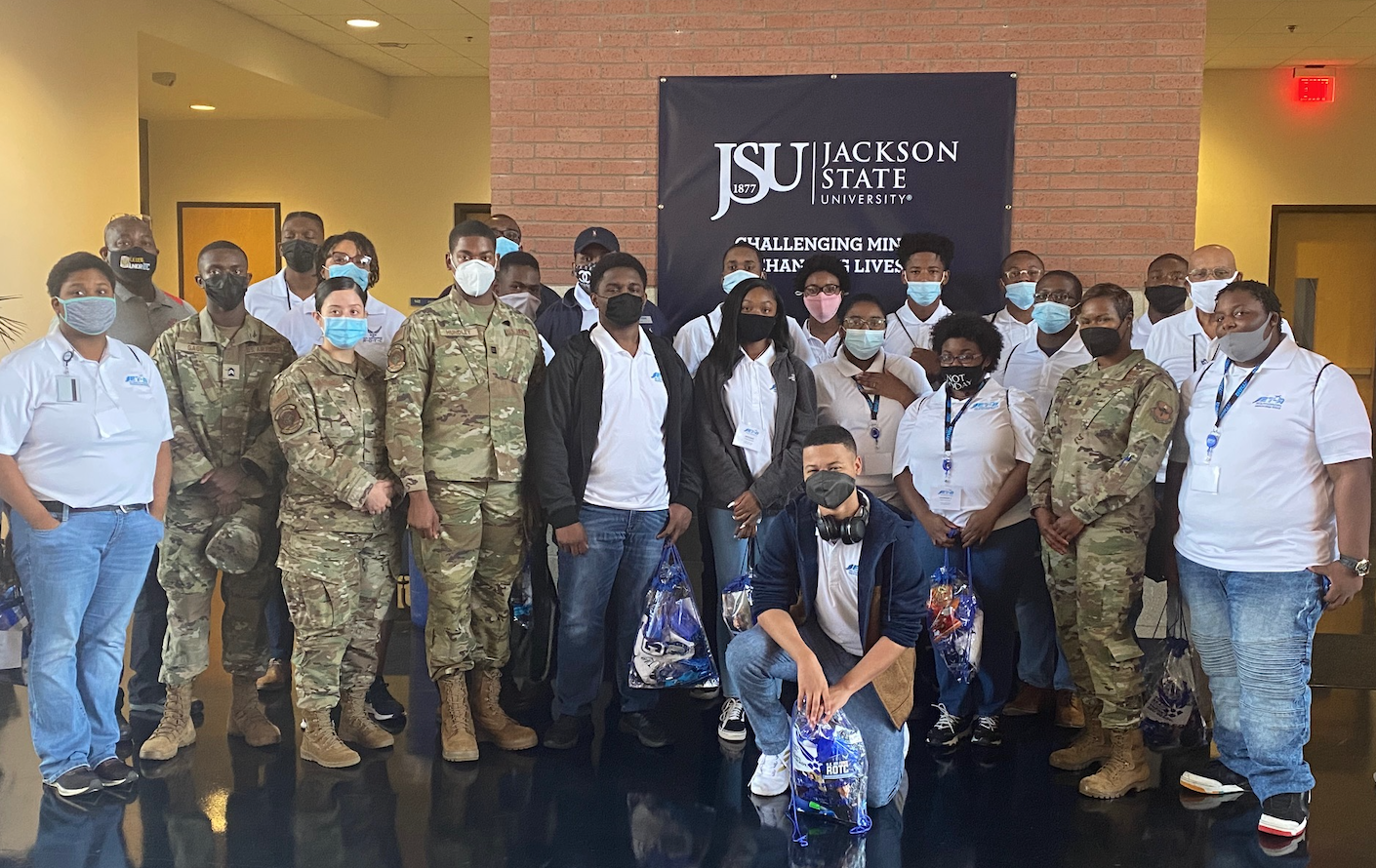 Members of Jackson State University’s Air Force ROTC partnered with the Jackson Municipal Airport Authority and Jackson Public Schools to introduce high school students to career opportunities in aviation and aerospace in the armed forces. (Photo courtesy of JSU Air Force ROTC)