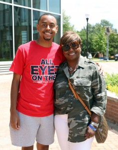 Harris Cole and his mother, Areda Cockrell-Harris were all smiles after receiving their health clearance. (Photo by William Kelly/JSU)