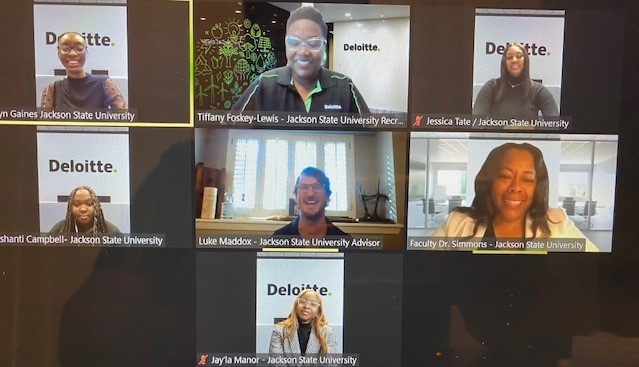 Students and faculty competing during the Deloitte FanTAXtic Tax Case Competition on October 29, 2021.