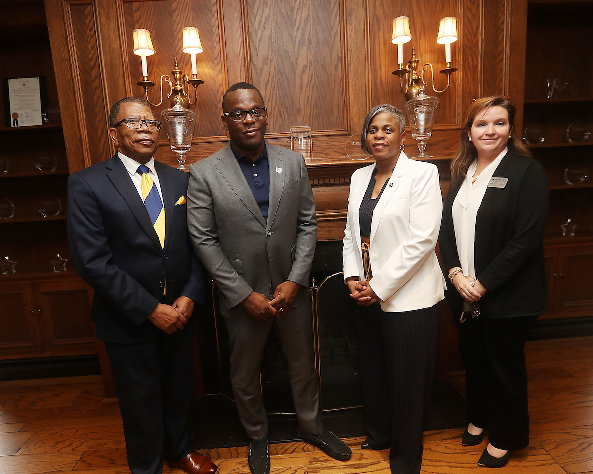 Jackson State University will partner with six Alabama community colleges to help students transition into JSU’s bachelor degree programs. Pictured left to right: Bruce Crawford, Ph.D., Lawson State Community College; JSU President Thomas K. Hudson, J.D.; Amanda Harbison, Shelton State Community College; and Nakia Robinson, Trenholm Community College.