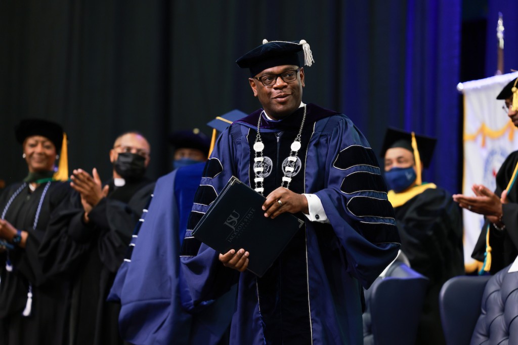 JSU President Thomas K. Hudson, J.D., commended all those who helped graduates make it to commencement day. (Photo by William Kelly/JSU)