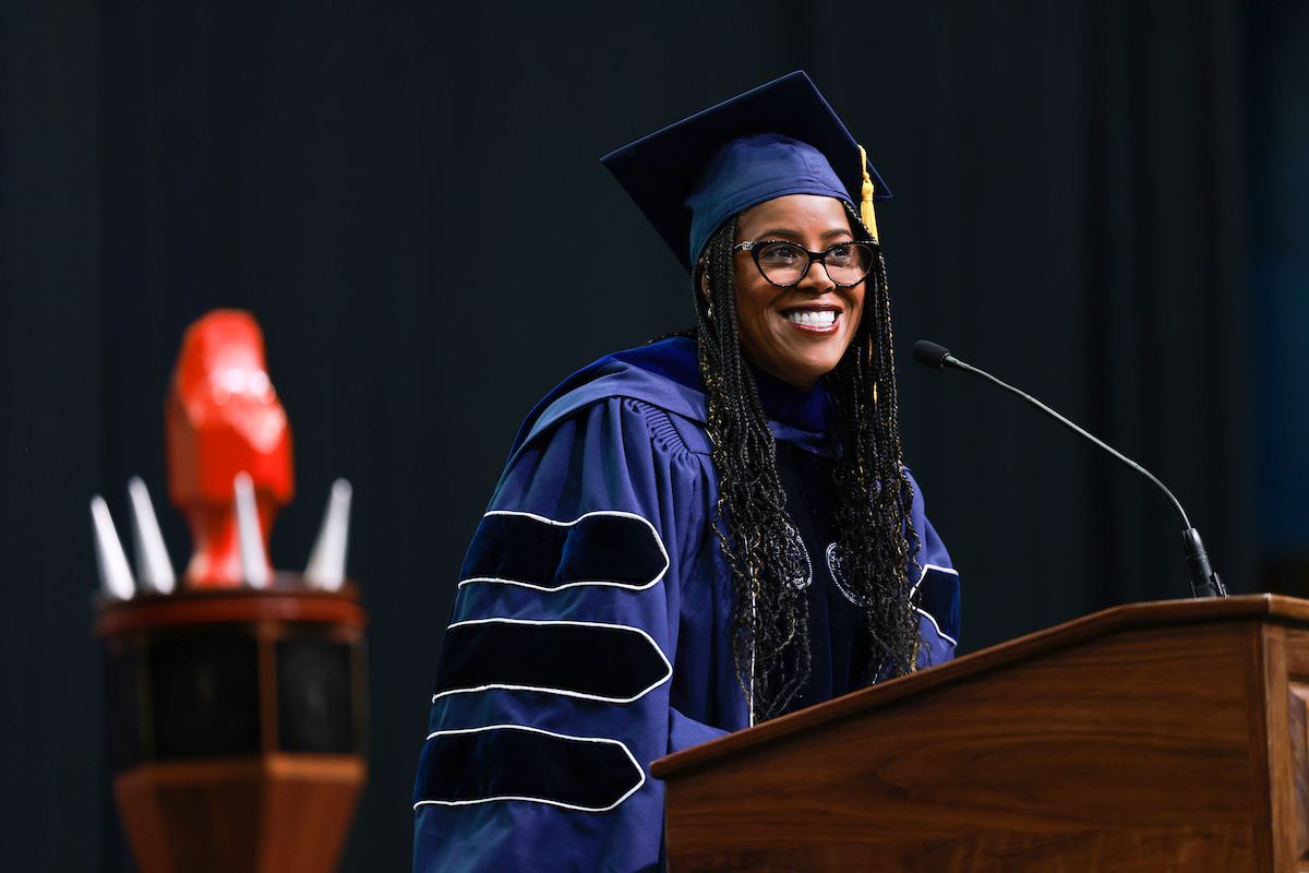 President and CEO of TIAA, Thasunda Brown-Duckett shared sage advice with the JSU class of 2022. (Photo by William A. Kelly/JSU)