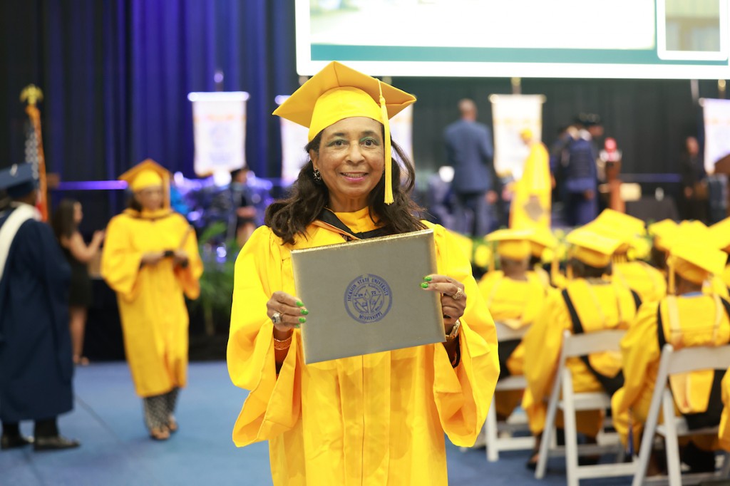 Rose Ann Harper, class of 1972, said she was honored to receive her golden diploma and reunite with her classmates. “This is a time for us to come back and show our appreciation for Jackson State, and I want to thank them twice, one time for helping me meet my husband here and again for my education.” (Photo by William A. Kelly/JSU)
