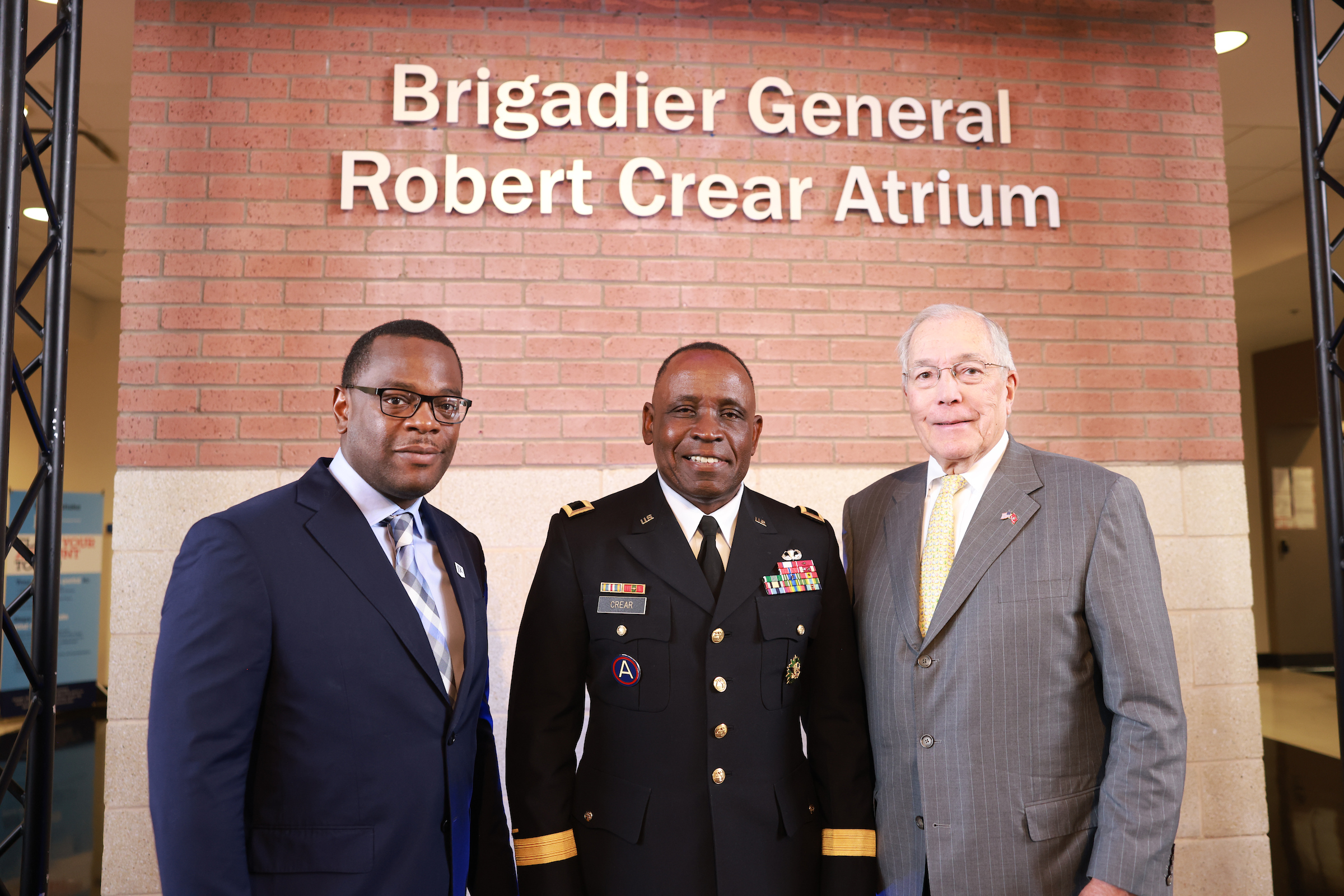 "The naming of this atrium is a testament to the stellar leadership and contributions of Brigadier General Crear and a celebration of his vast legacy at JSU and the imprint he has made in this world," said JSU President Thomas K. Hudson. (Photo by William Kelly/JSU)