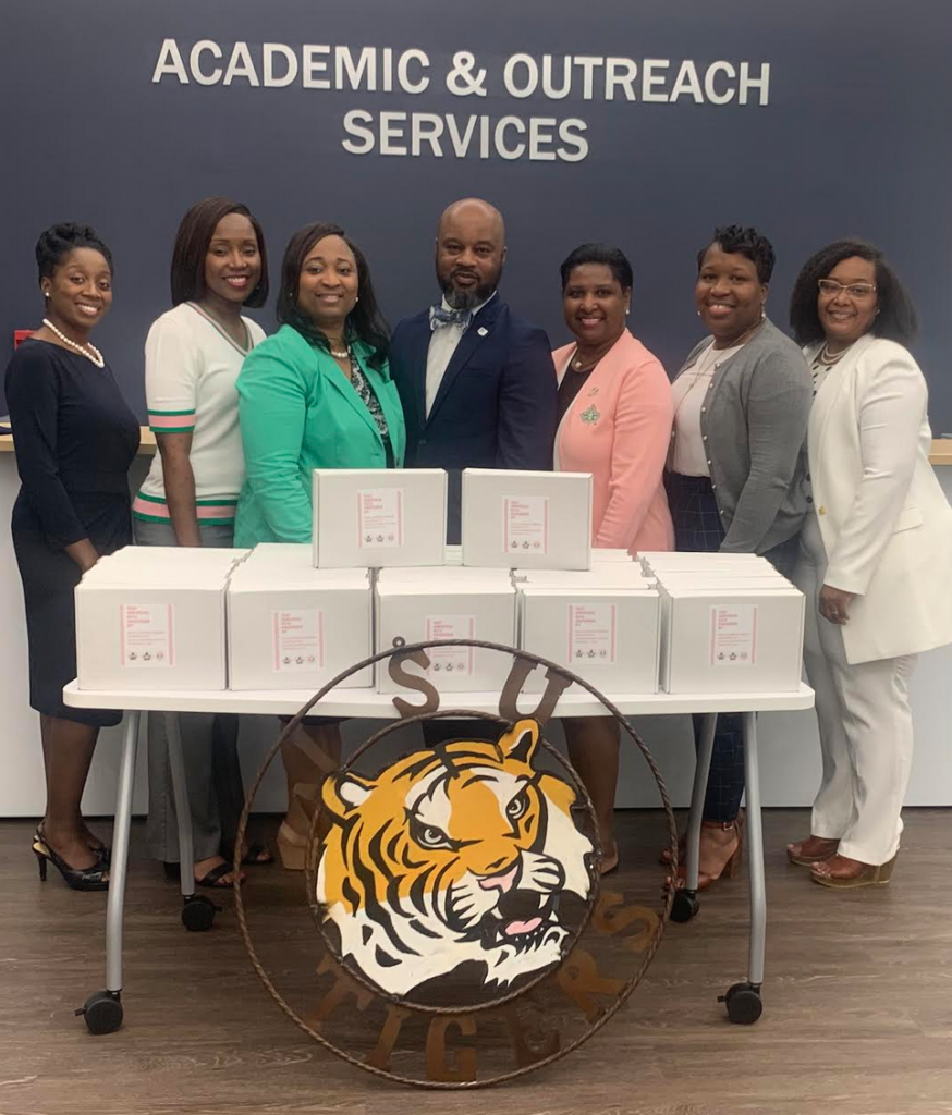 Pictured (l-r): Noel Gardner, Ph.D., director, Thee Aristocrats STEM & Health Science Program; Aleesha Hudson, committee chairwoman of HBCU for Life: A Call to Action; Chelsea Crittle, Ph.D., vice president Rho Lambda Omega Chapter; Dr. Mitchell Shears, associate vice president of Student Success & Executive Director of Title III; Kimberly Conerly, Building Your Economic Legacy Committee Chairman; Tara Johnson, director, TRIO Student Support Services; Chantill Williams-Smith, Ph.D., director, TRIO STEM Student Support Service