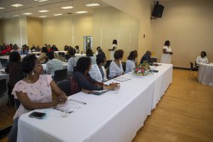 Provost Alisa Mosley, Ph.D. (far right), speaks at the Annual Faculty Senate Lunch at Jackson State University.