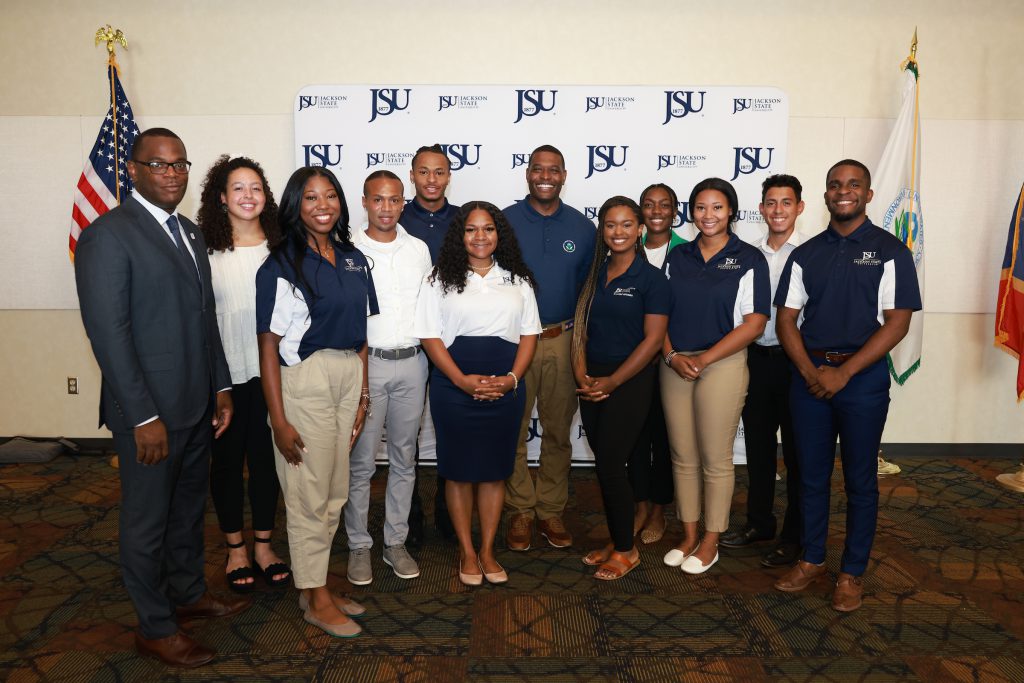 Group photo of students with JSU president Hudson and EPA Administrator Michael Regan