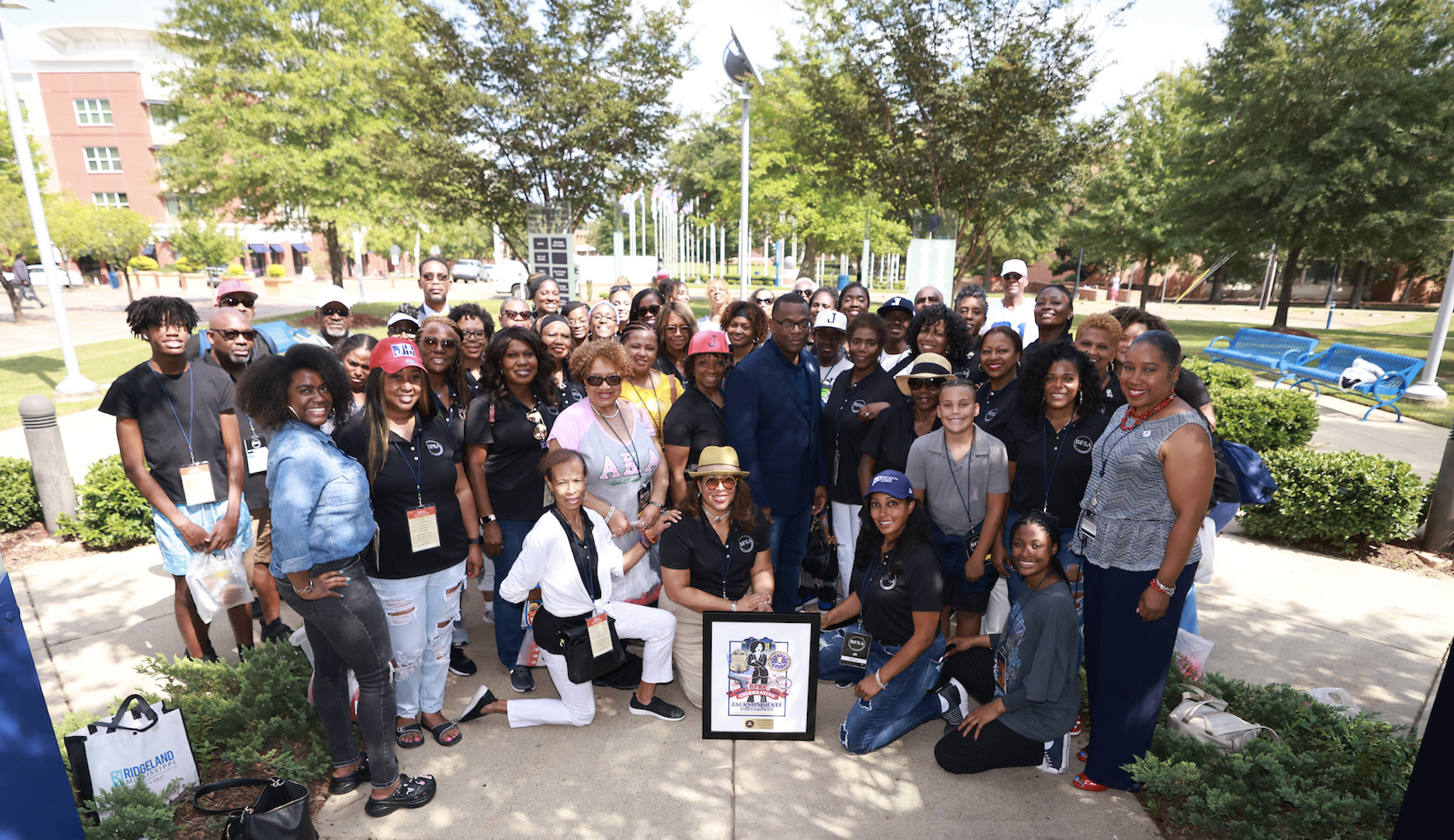 Retired and active members of the FBI visited JSU last week to support Jennifer Love, a JSU alumna who established a $100,000 endowed scholarship at the HBCU last Friday, Sept. 16. (Photo by Charles A. Smith/JSU)