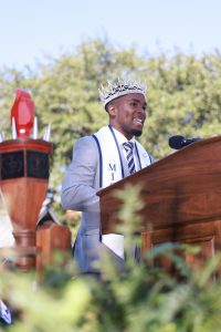 Mr. Jackson State University Joshua Edwards welcomes the audience to the 145th Founders' Day Convocation (Photo By William Kelly III/JSU)