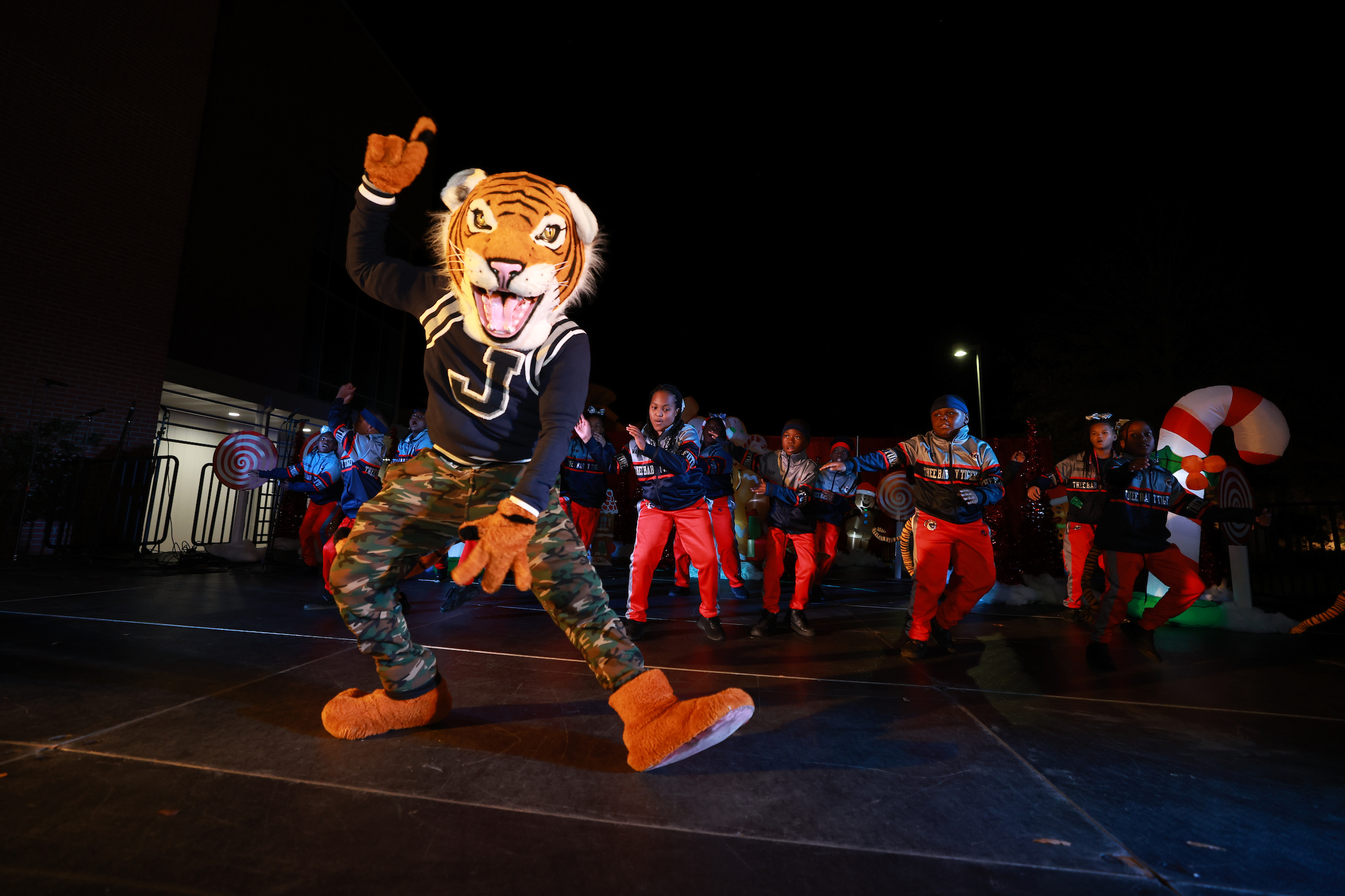 JSU mascot, 'Sonny Thee Tiger' and his baby tigers energizes the crowd with high energy performance. (Charles A. Smith/University Communications)