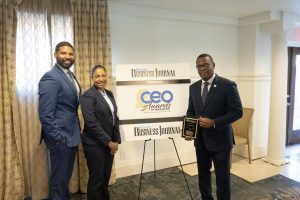 JSU alumni Damian Thomas and Michelle Rawls joined President Hudson at the Mississippi Business Journal Top CEO Awards on Thursday.