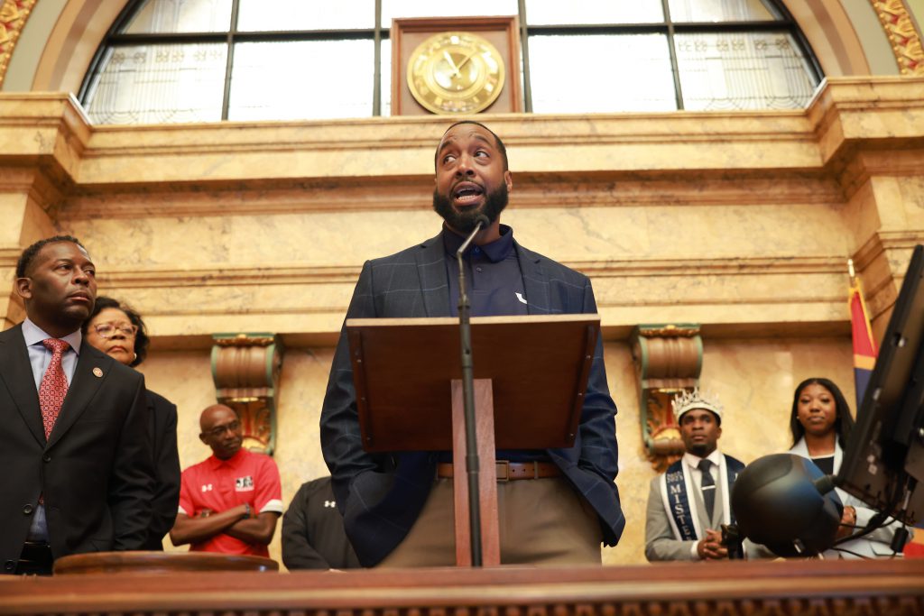 Head JSU Football Coach T.C. Taylor offered timely flowers to his forward-looking football team reminding all in attendance that the athletes are the reason he will continue to press toward the mark of excellence. (Photo Credit: William H. Kelly III/University Communications)