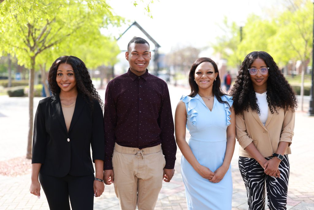 (L-R) Brittany Webb, Jeremey Lynn, Lindsey Rufus, and Breanna Webb are pre-service teachers at Jackson State University who will be participating in the Microsoft TechSpark fellowship. (William H. Kelly III/JSU)