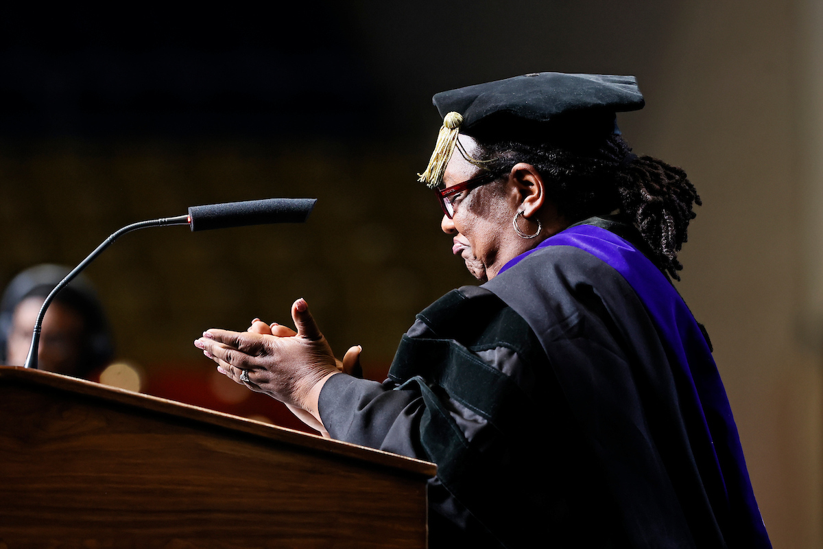 faculty speaker claps